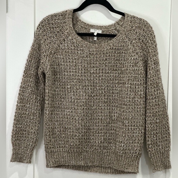 Joie Tan Alessa Sweater Loose Knit Crew Neck Brown Small Quiet Luxury Boho Chic - Picture 3 of 10